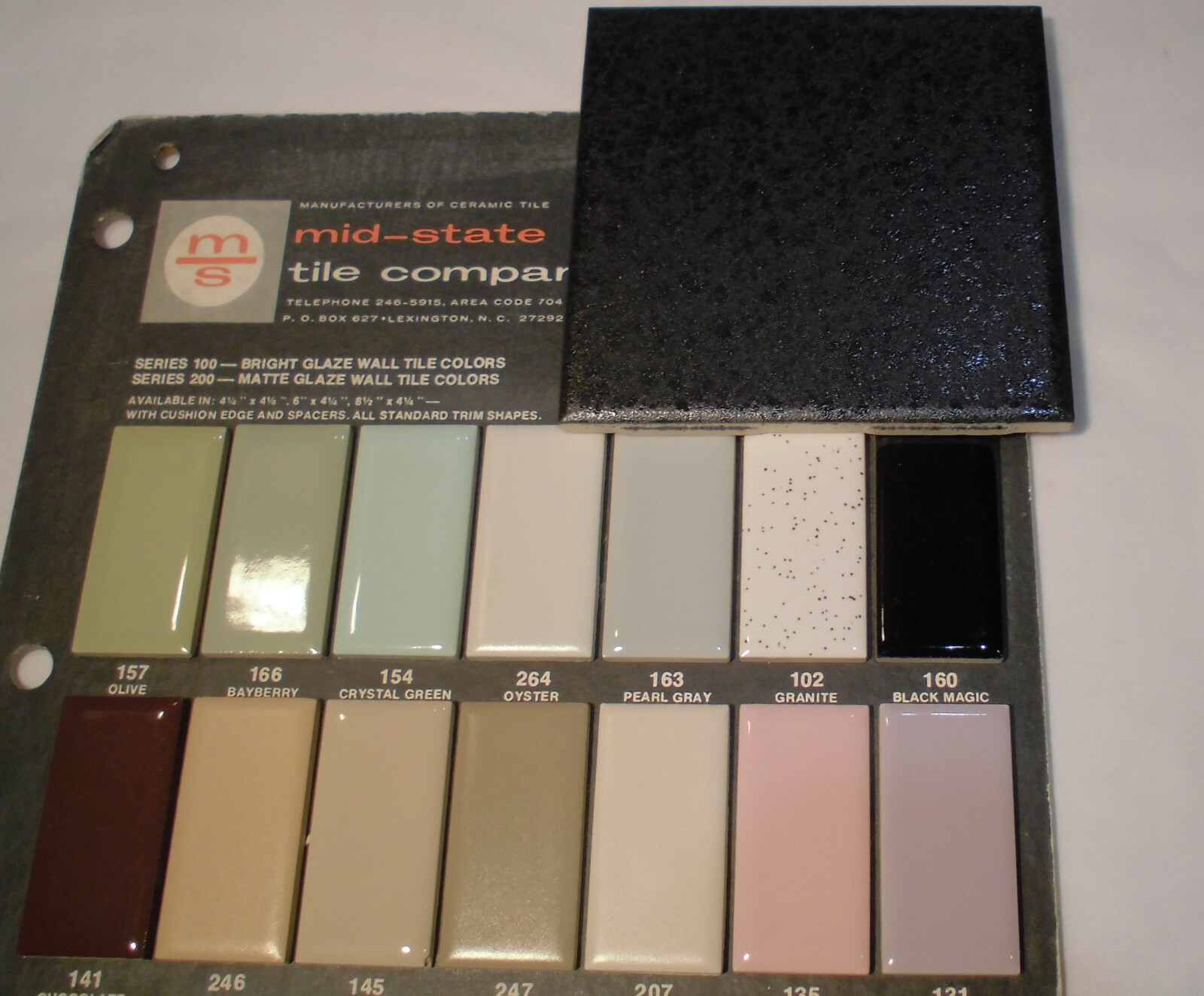 1 pc. Ceramic Tile *Jet Black* by Mid-State Co. 4-3/8″ (NOS) Textured Glaze