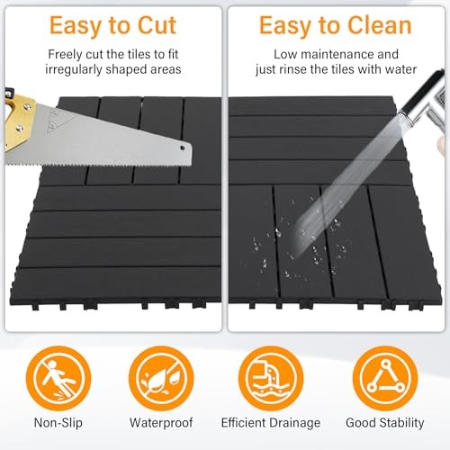 PCS Plastic Interlocking Decking Tiles Dark 12″ x 12″ 9 Dark Grey – Striped
