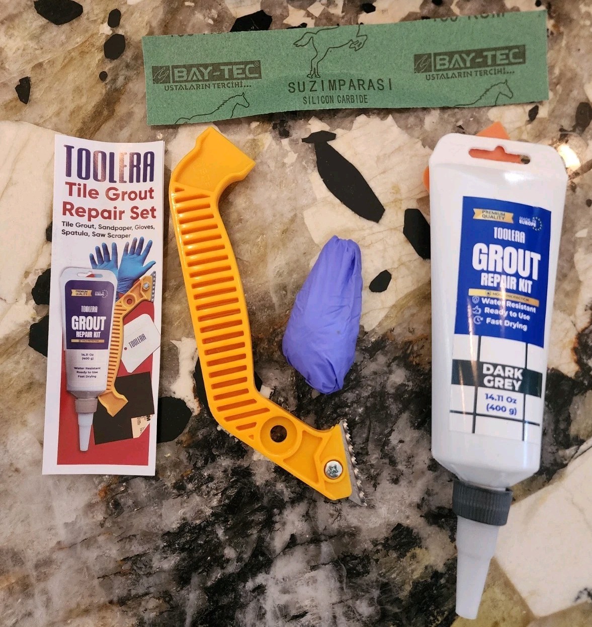Toolera Tile Grout Repair Kit Dark Grey 14.11oz Set w/ Tools – New