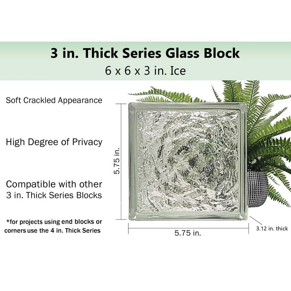 3 in. Thick Series 6″X6″X3″ 10-Pack Ice Pattern Clear Glass Blocks Pattern Seves