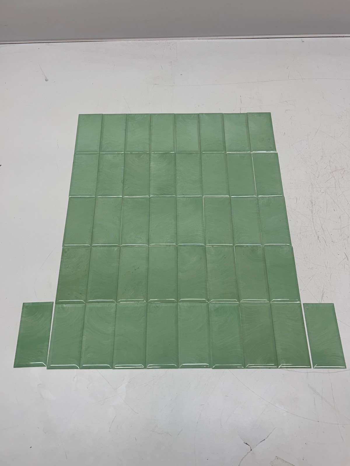Lot 42 Unused Vtg MCM Plastic Wall Tiles Marbled Blue Green 4 1/4″ x 2 1/8″