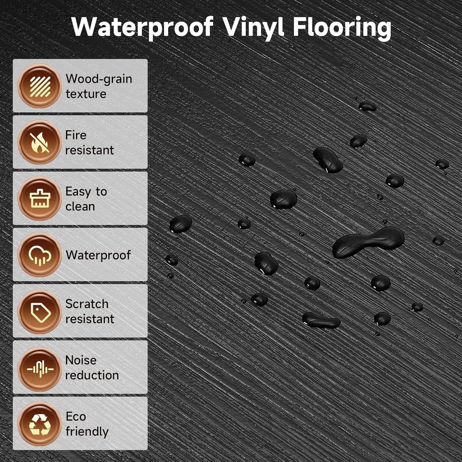 36-Pack Peel and Stick Flooring Vinyl Floor Tile (Black) | 54 Sq.Ft, Waterproof,