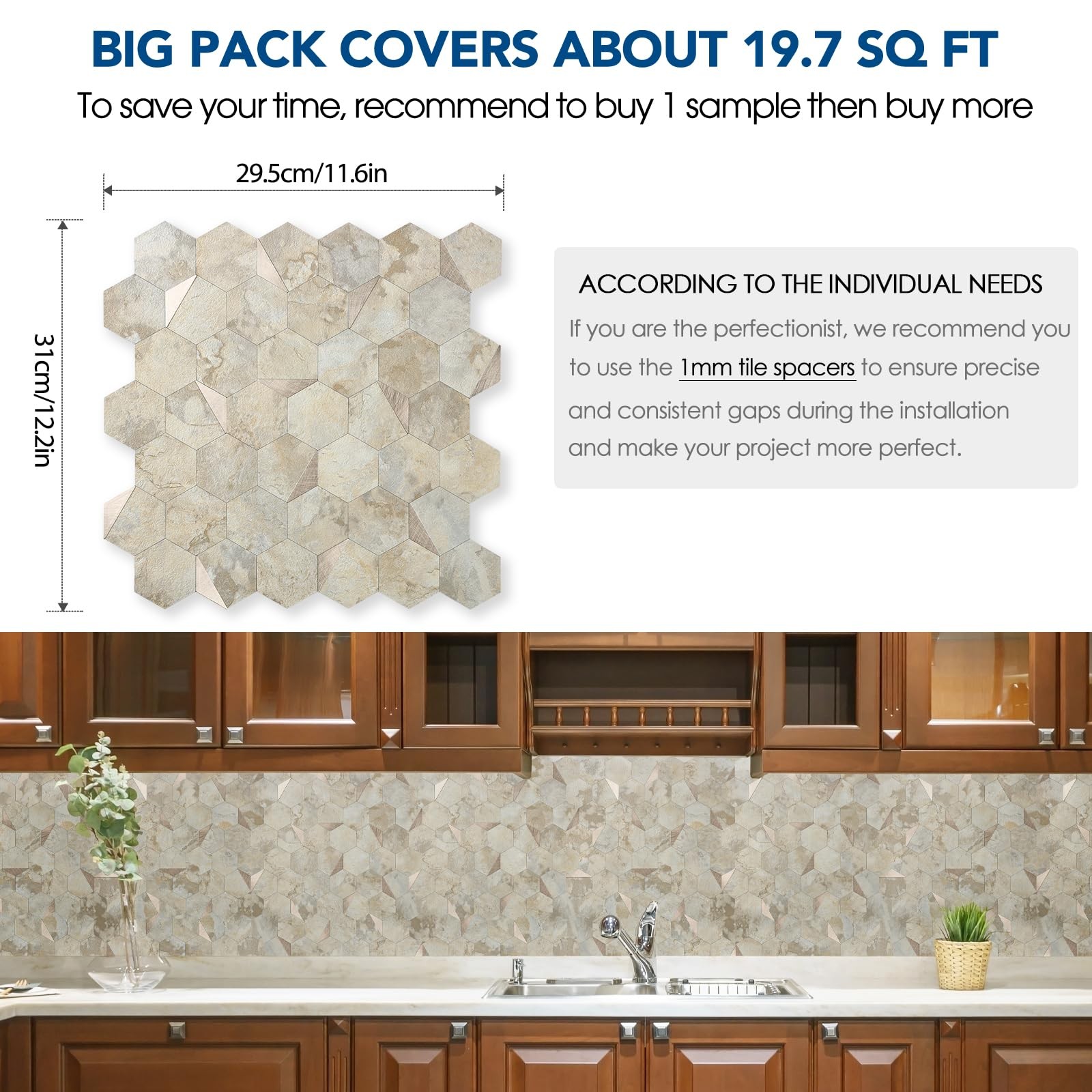 OYASIMI 10-Sheet Heavy-Duty Hexagon Peel and Stick Backsplash, Thick Waterproof