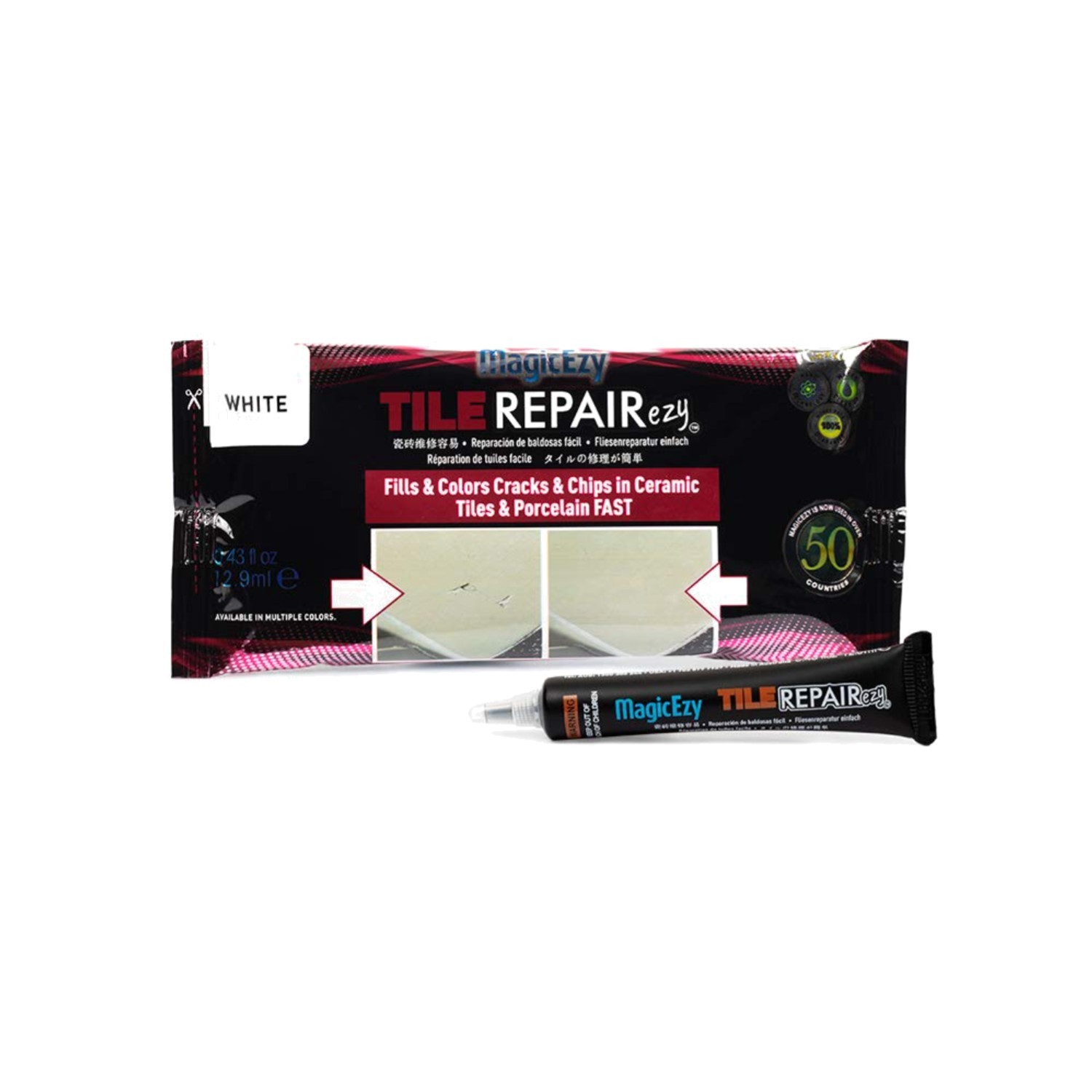 Tile RepairEzy White: Ultimate Ceramic Repair Filler for Chips & Cracks, 0.35oz
