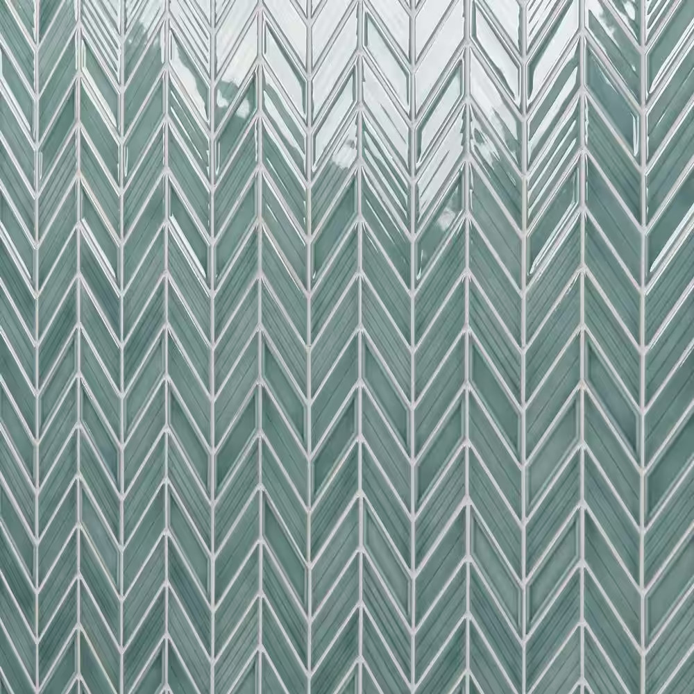 Medley Chevron Marine Blue 11.22 In. X 11.81 In. Glossy Ceramic Mosaic Wall Tile