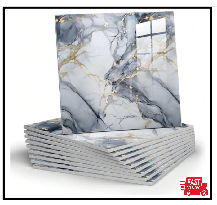 10pcs Marble Peel and Stick Backsplash Waterproof Washroom Wall Panels, Peel and