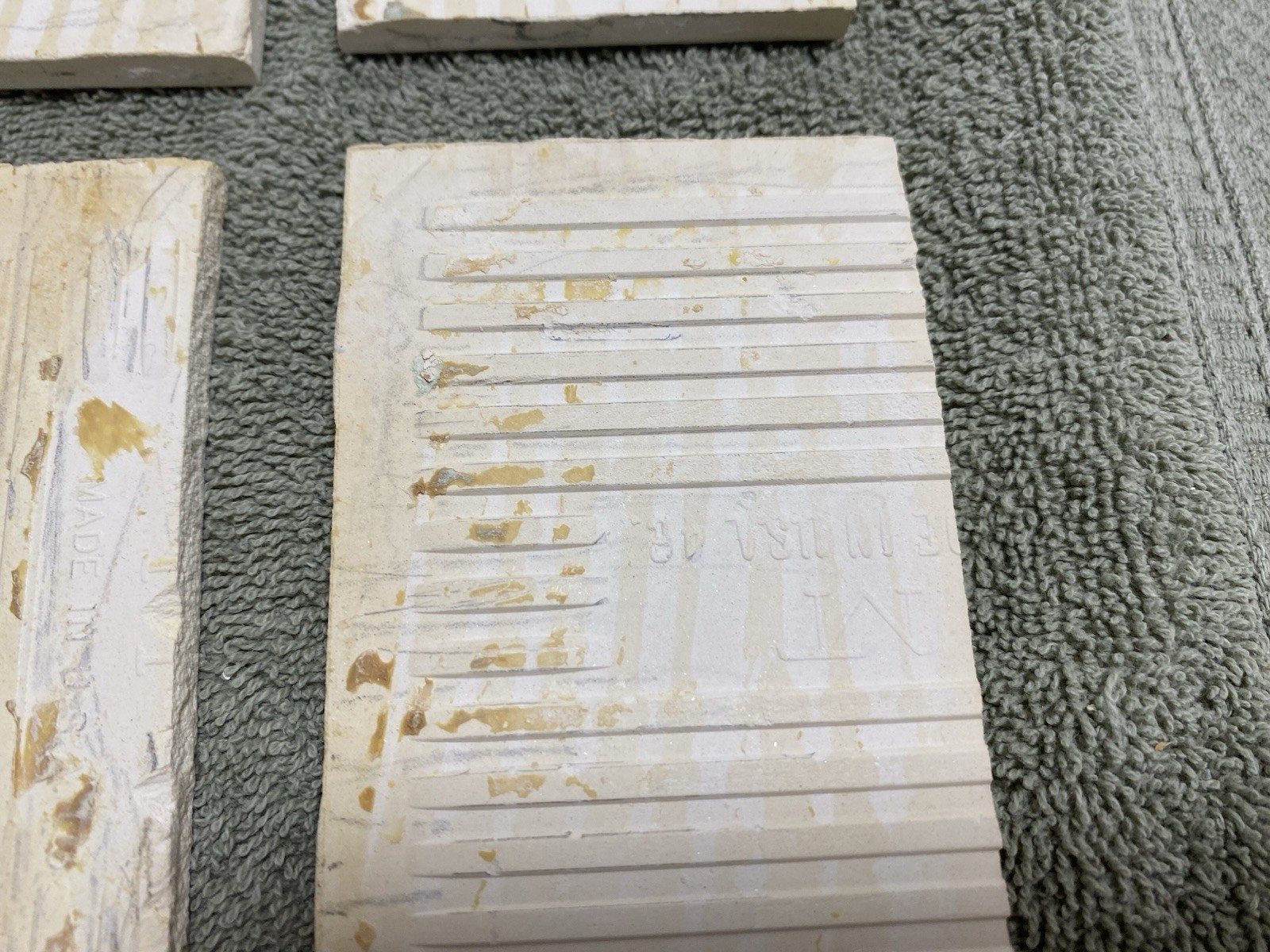 Lot of 10 – Vintage (1950-60s) White Speckled Ceramic Tile – 1/2 cut (2.5×4.25)
