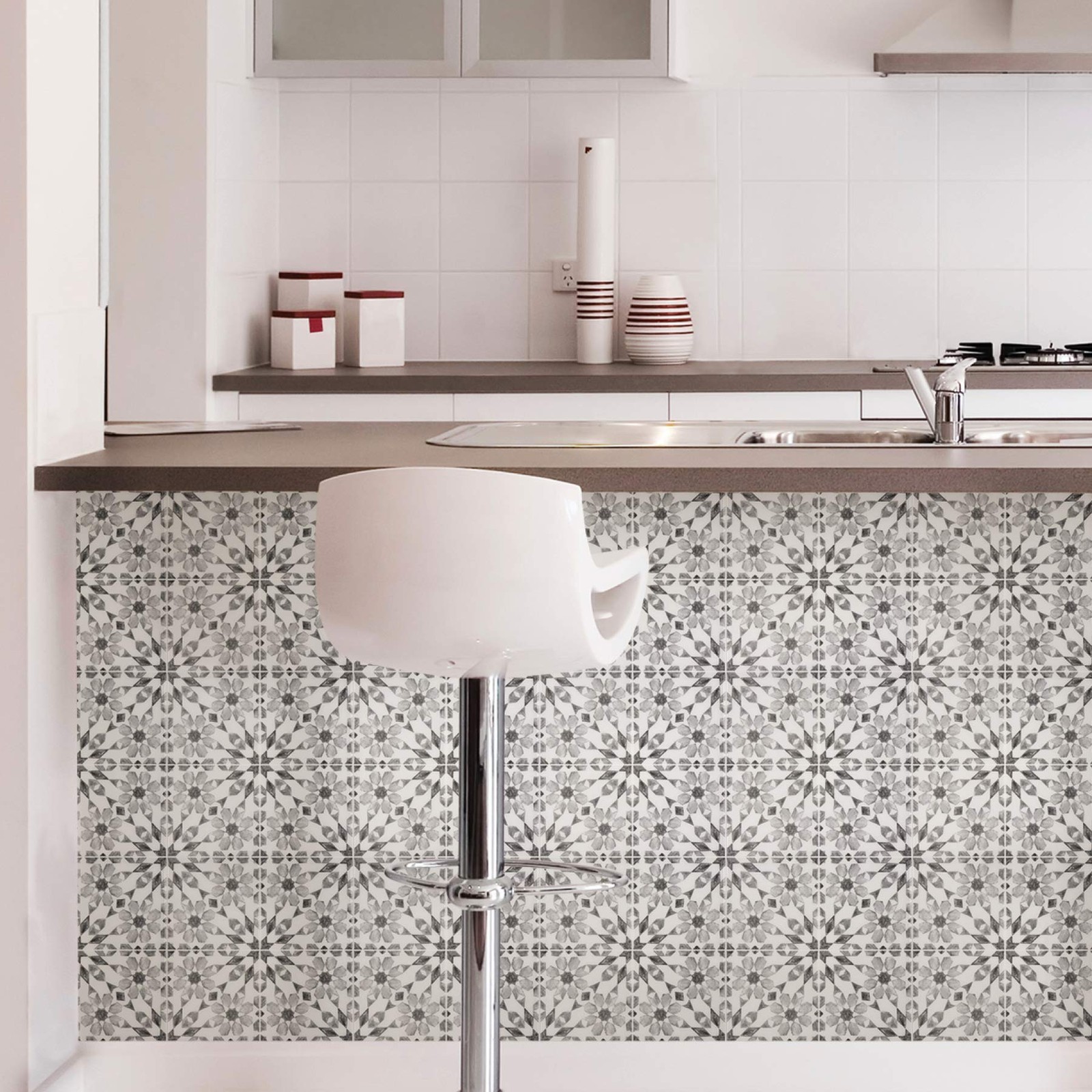 In Home NH2961 Catalan Peel & Stick Backsplash Tiles, Grey, 10 x 10 Inches