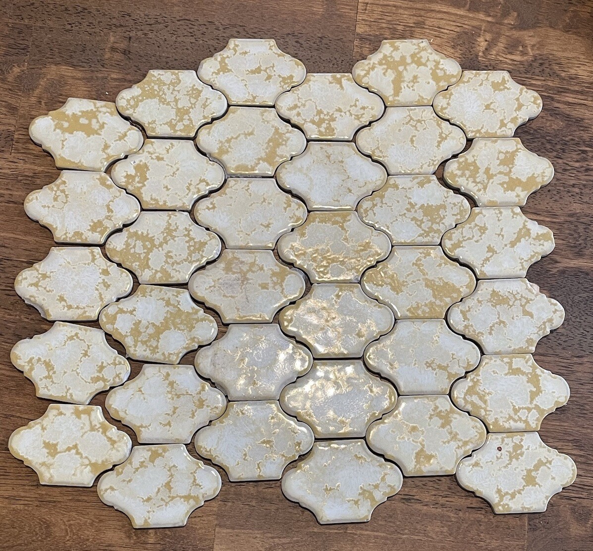 35 Vintage Arabesque 3” Ceramic Tile Marble Effect Gold Fireplace Accent Bath