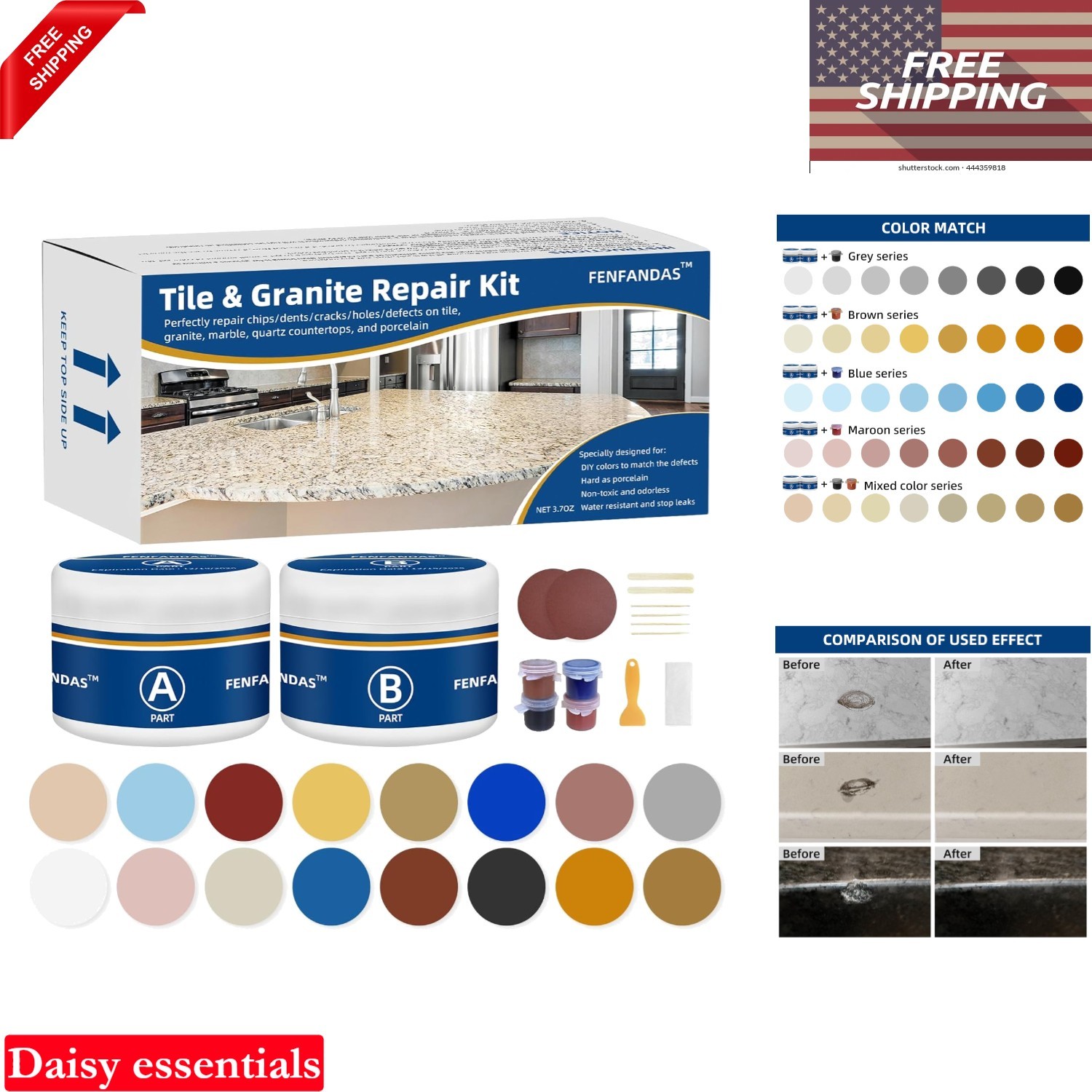 Tile and Granite Repair Kit for Chips Cracks Holes Quartz Marble Countertops …