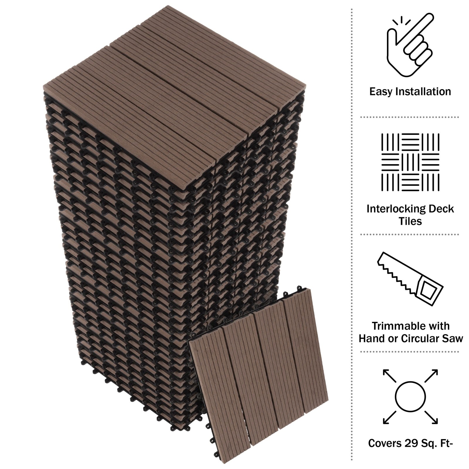 Interlocking Deck Tiles – 30-Pack 11.6-in Wood Plastic Composite All-Weather …