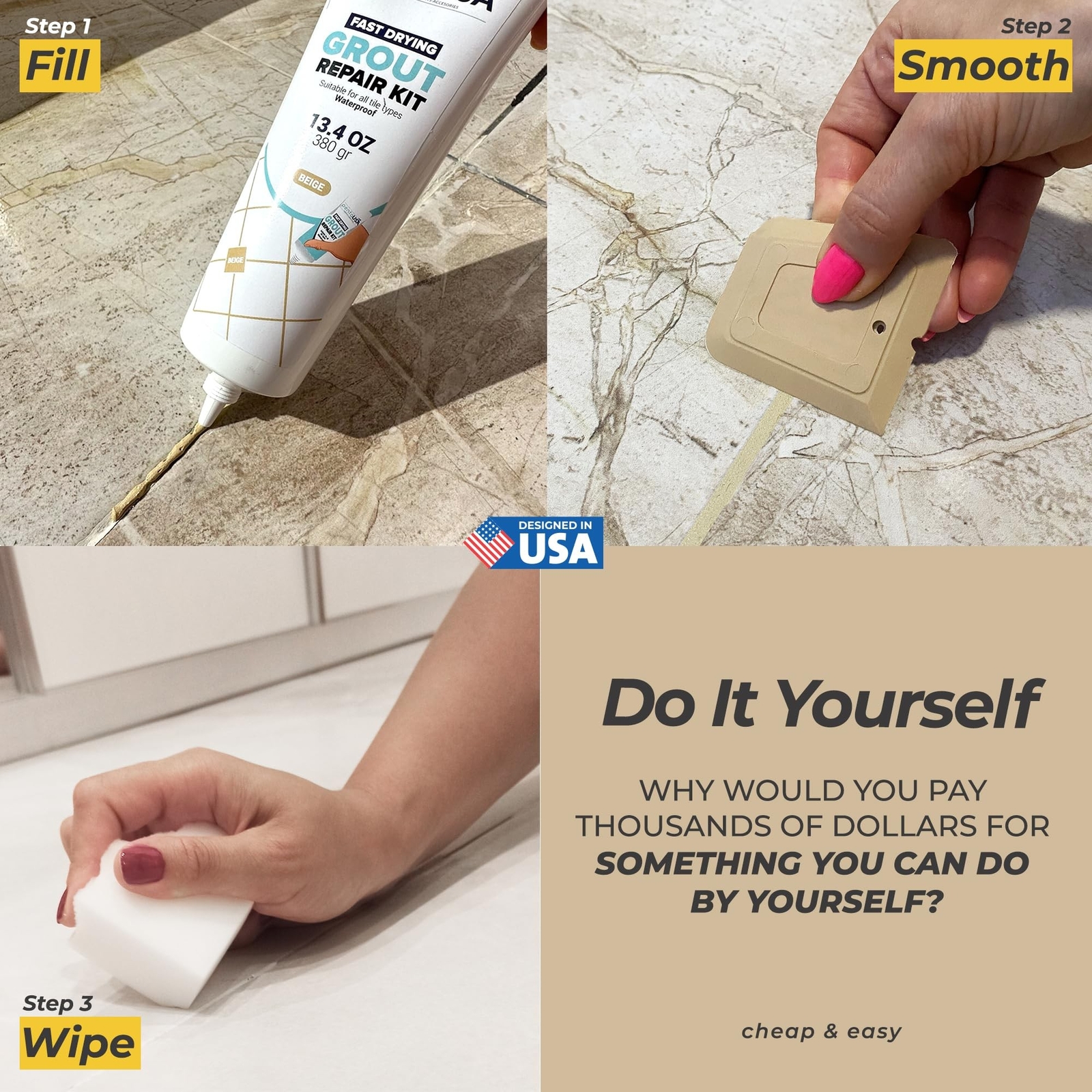 PentaUSA Tile Grout – Large Grout Filler Repairs Renews Tube, Fast Drying Gro…