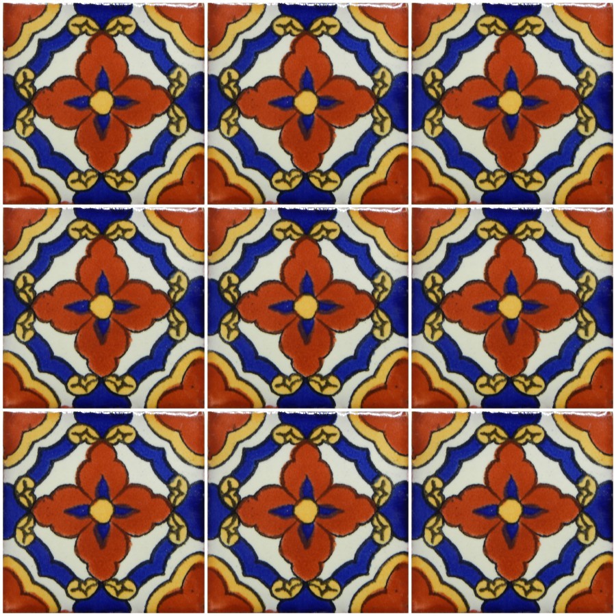25 TILES Ceramic MEXICAN Talavera Handmade Tile 2×2 Clay Mexico Pottery 2-019