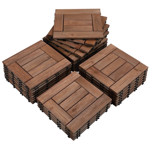27pcs 12″x12″ Wood Flooring Interlocking Balcony Patio Paver for Indoor Outdoor
