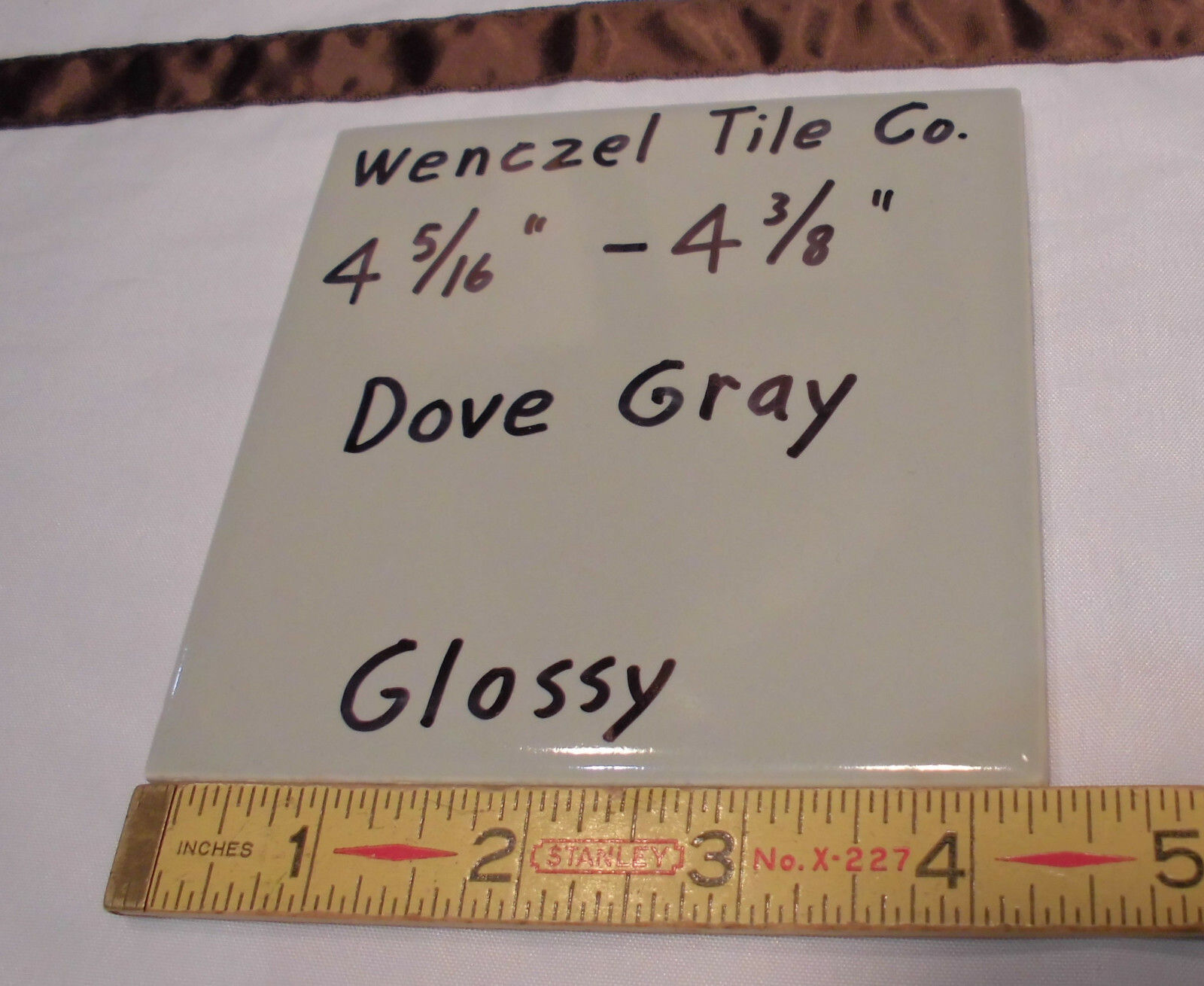 1 pc. Dove Medium Gray: Glossy Ceramic Tile by Wenczel Co. 4-5/16″ NOS