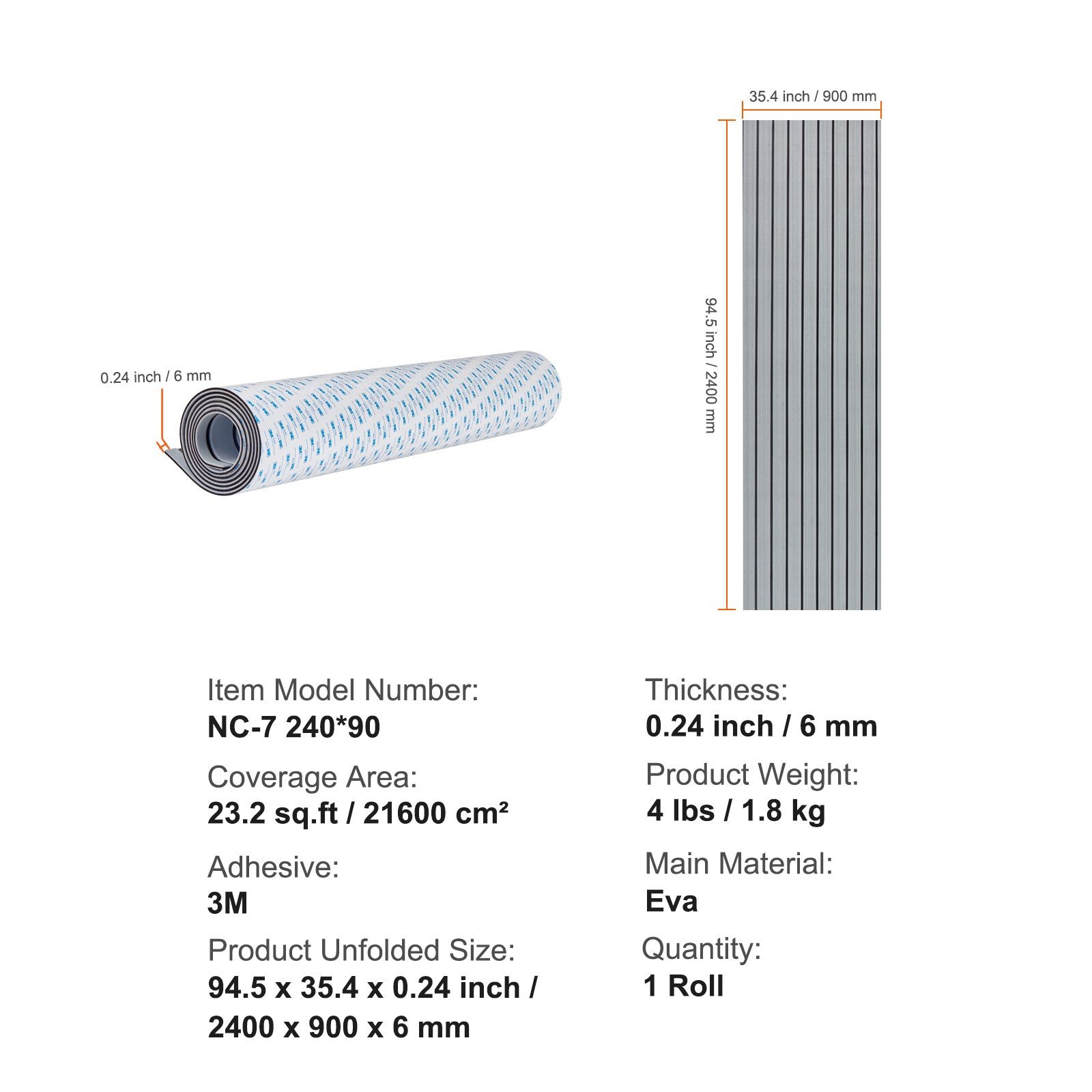 Boat Flooring, EVA Foam Boat Decking 94.5″ x 35.4″, Non – Slip Self – Adhesive