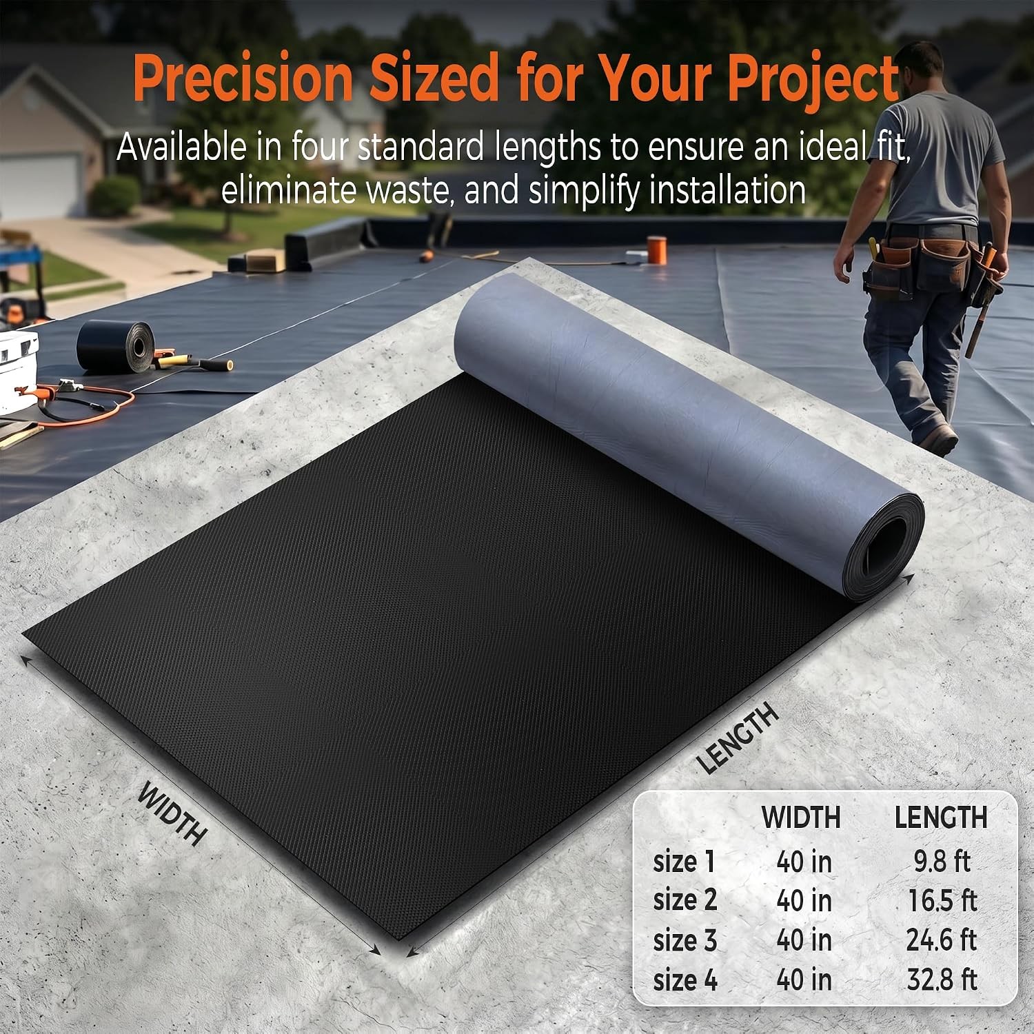 50Mil EPDM Waterproofing Membrane for Roof Underlayment 16.5Ft X 40In – Self-Adh