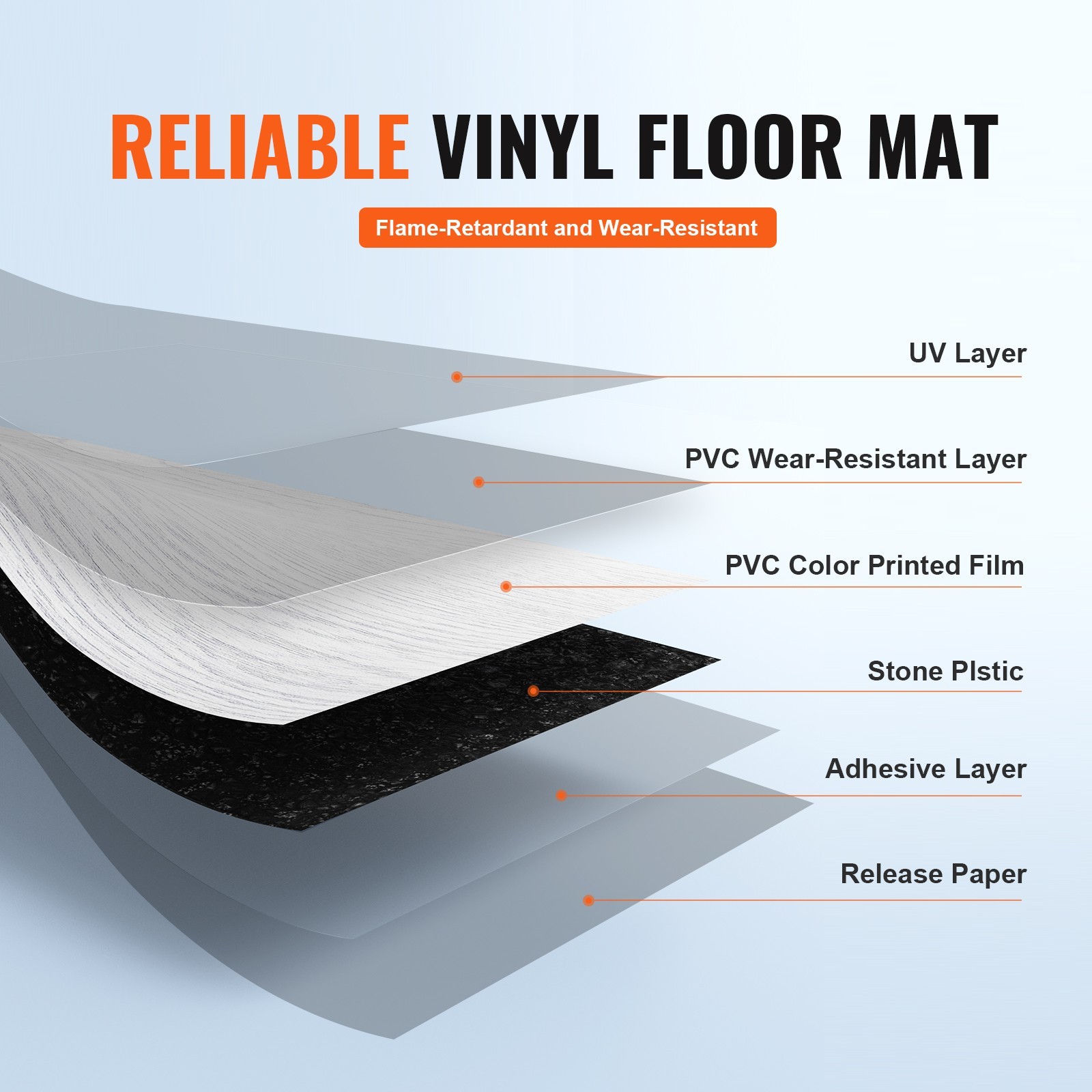 36×6 Inch Self Adhesive Vinyl Floor Tiles 2.5mm Light Gray Wood Grain Peel Stick