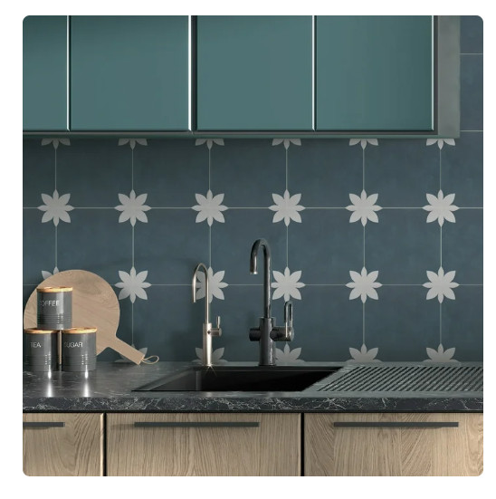 SUNWINGS 9″ x 9″ Blue Vinyl Wall and Floor Tiles, for Kitchen Bathroom 16 Piece