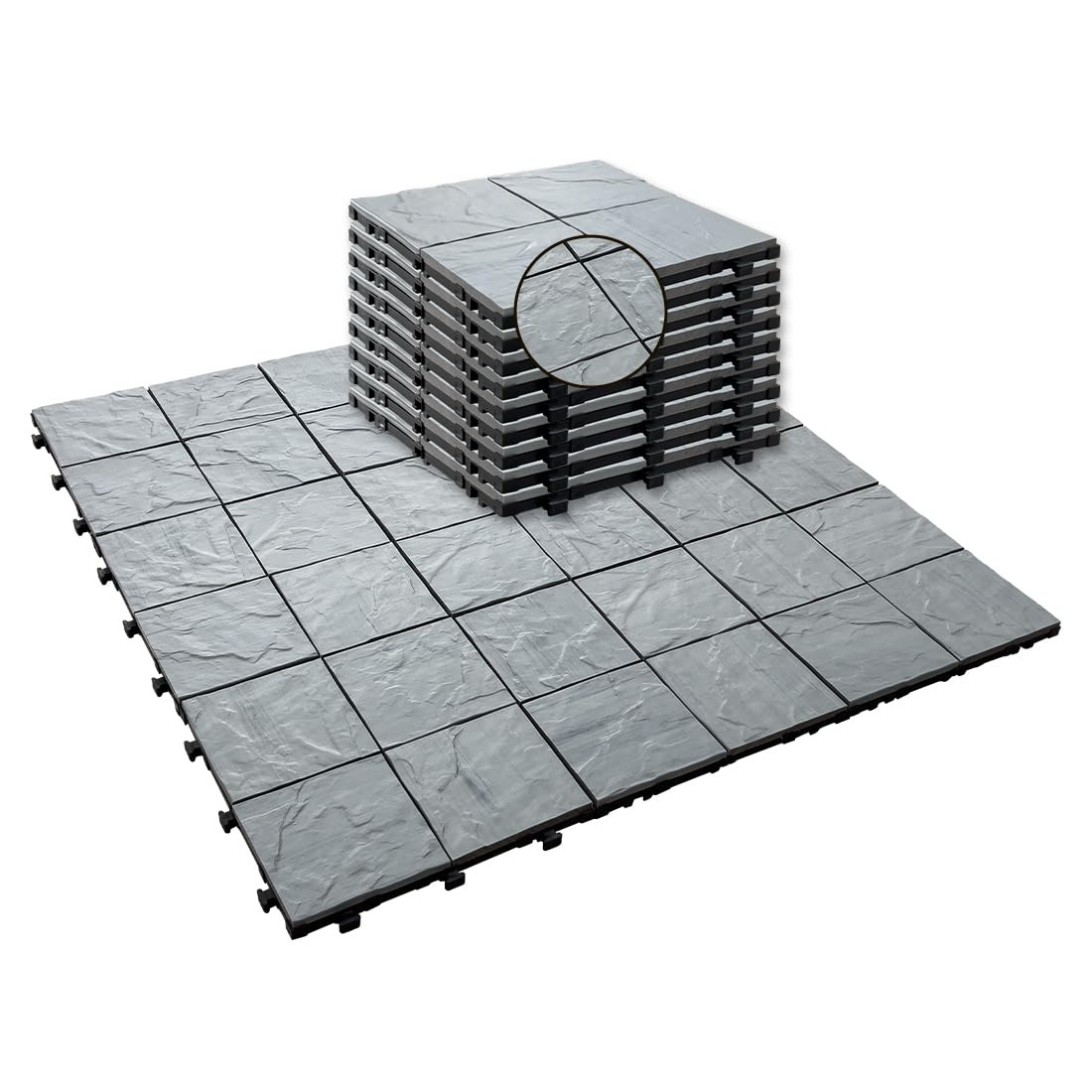 JJWOOD Stone-Look Interlocking Deck Tiles, 9 Pcs 12″ x 12″ WPC Patio Flooring…