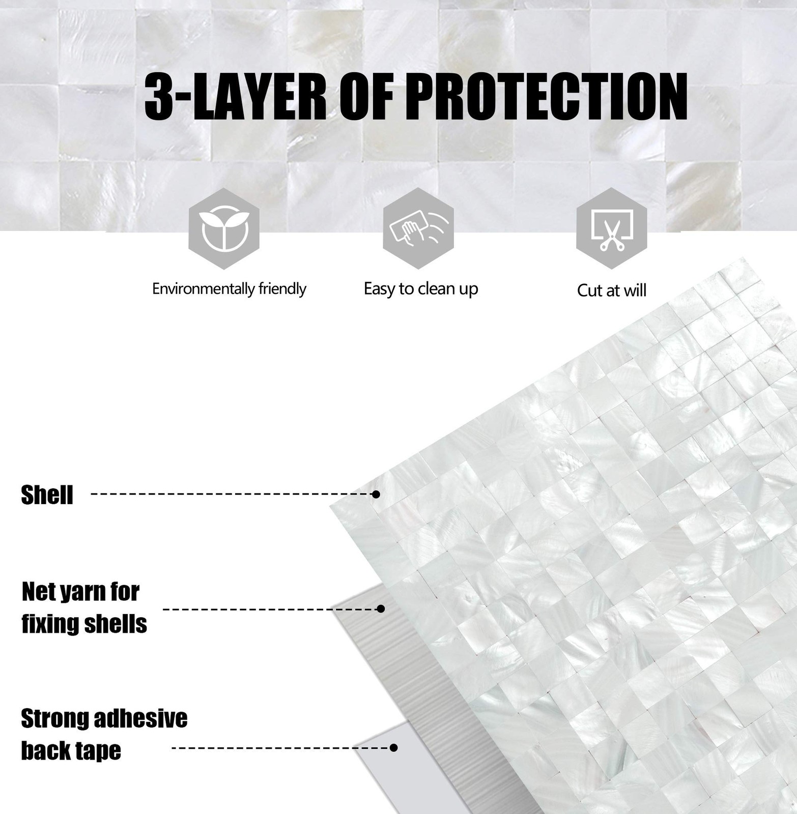 KASARO Peel and Stick Backsplash, Mother of Pearl Mosaic Shell Tiles, SelfAdh…