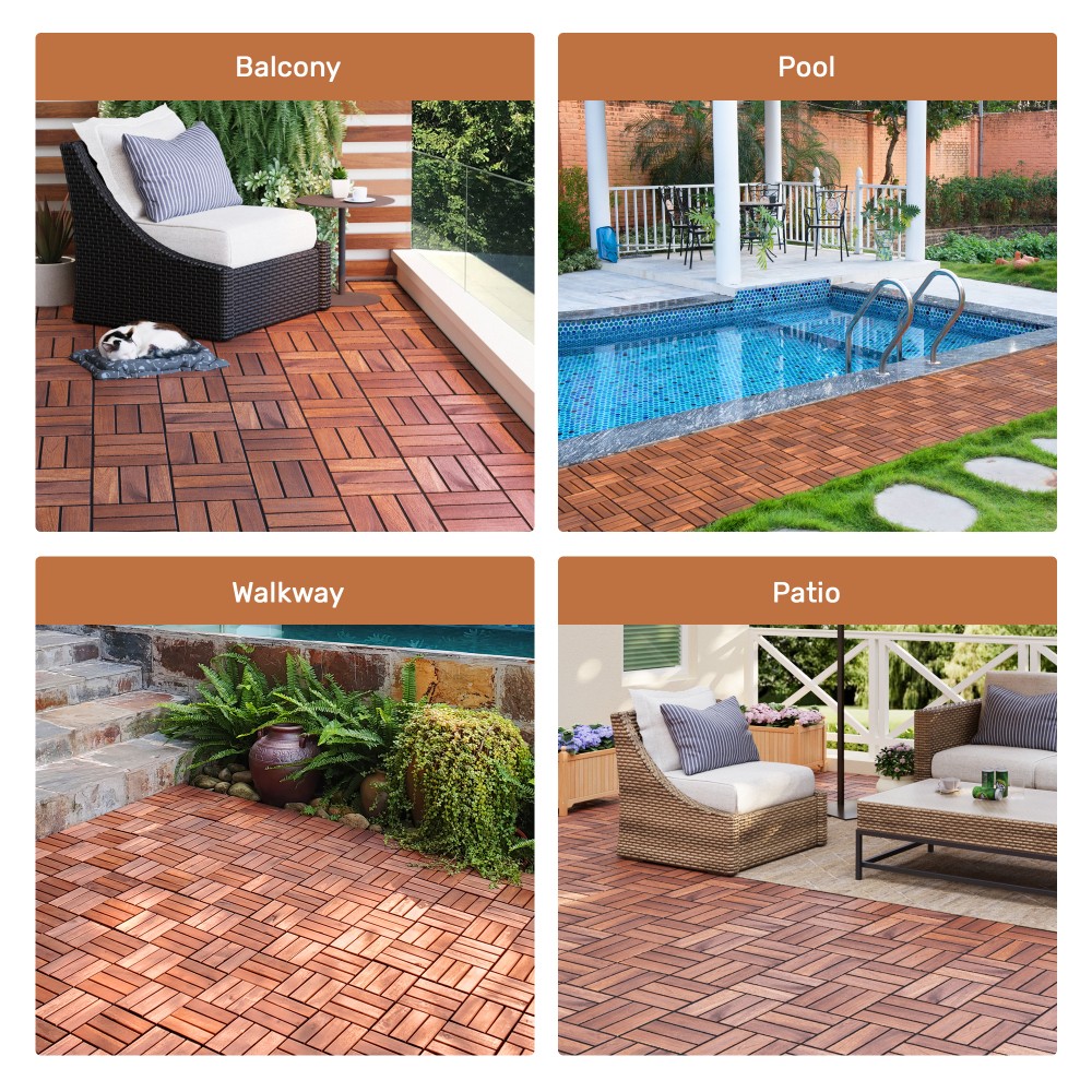 30pcs Acacia Wood Deck Tile Interlocking Flooring Pavers Tiles Outdoor Patio