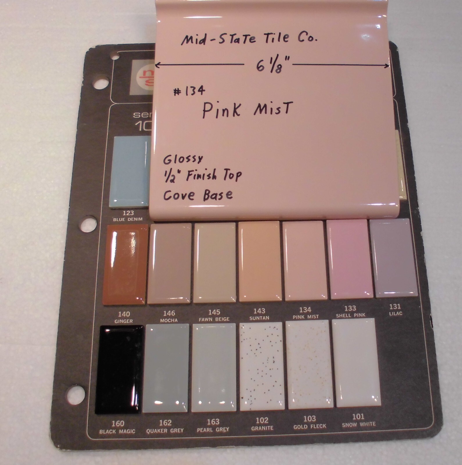 1 pc. Vintage Glossy *Pink Mist* 6” X 6” Ceramic Cove Base Tile by MID-STATE