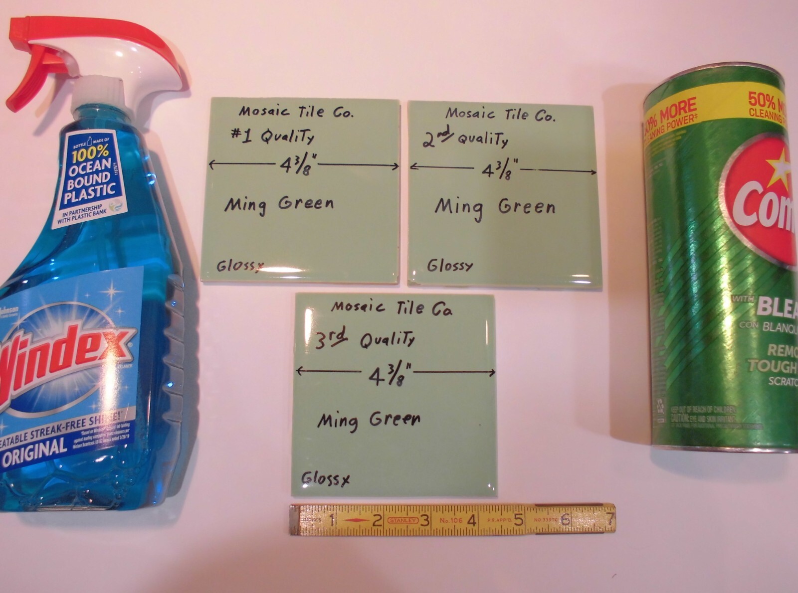1 pc. Ming Green: 4-3/8″ Glossy Ceramic Tile: by Mosaic Co. Used from 1950’s