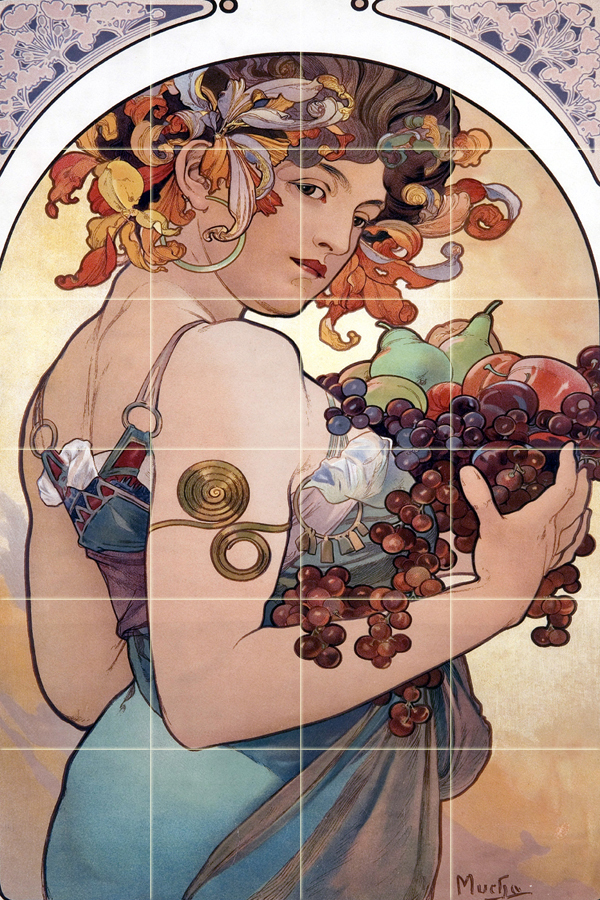 24 x 36 Art Nouveau Alphonse Mucha Fruit Ceramic Mural Backsplash Bath Tile 2126