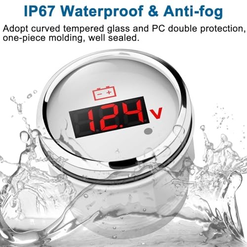 12V 24V Voltmeter Gauge, Waterproof Volt Meter 12 Volt, 52mm Battery Voltage