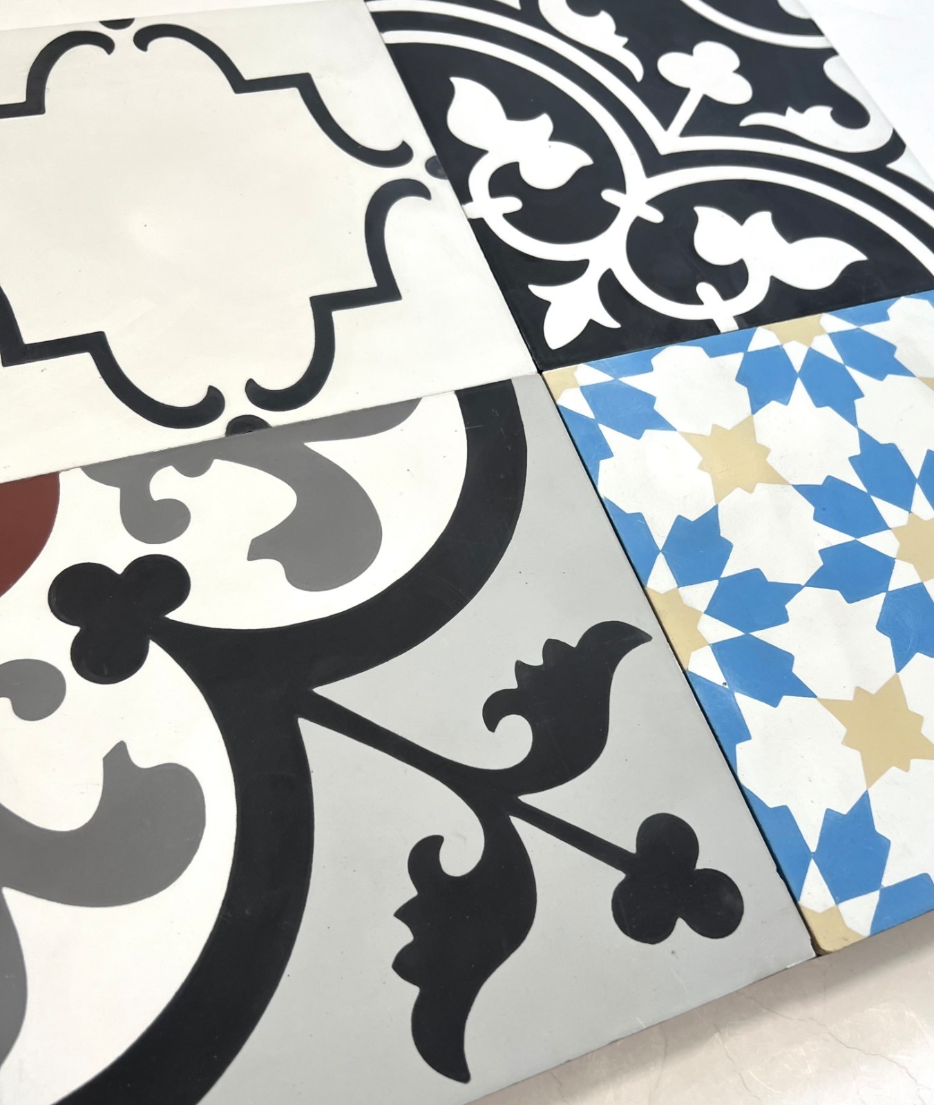 Patchwork 8×8 Geometric Handcrafted Encaustic Cement Floor Field Tile (BOX OF 4)