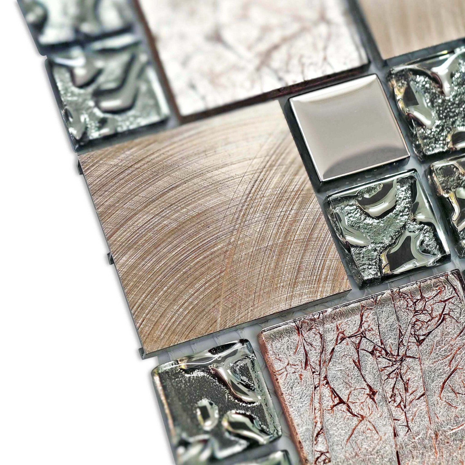 Glass Metal Tile Kitchen Backsplash Silver Bronze Aluminum Mosaic Wall Decor