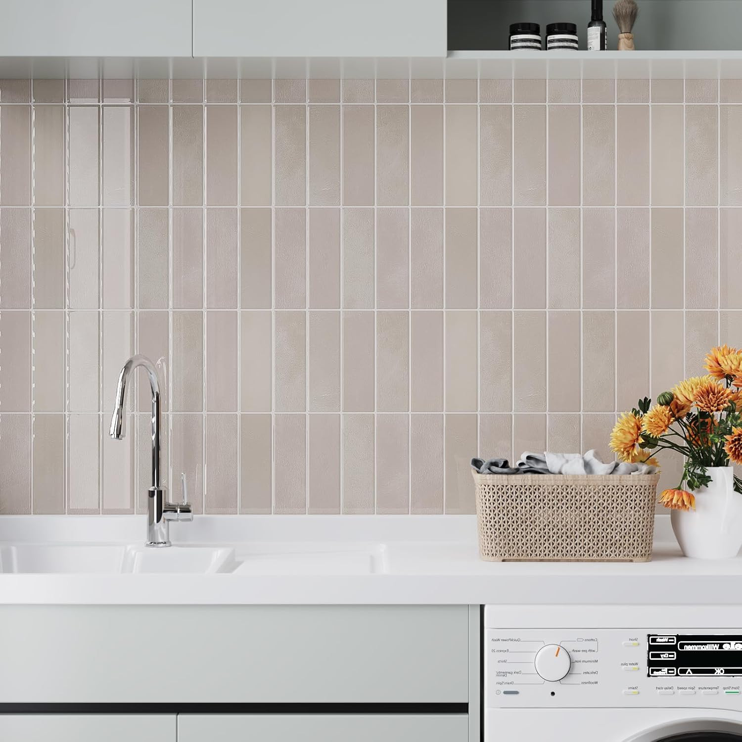 VaryPaper 20 Sheets Pink Beige Backsplash Peel and Stick Subway Tile Back Splash