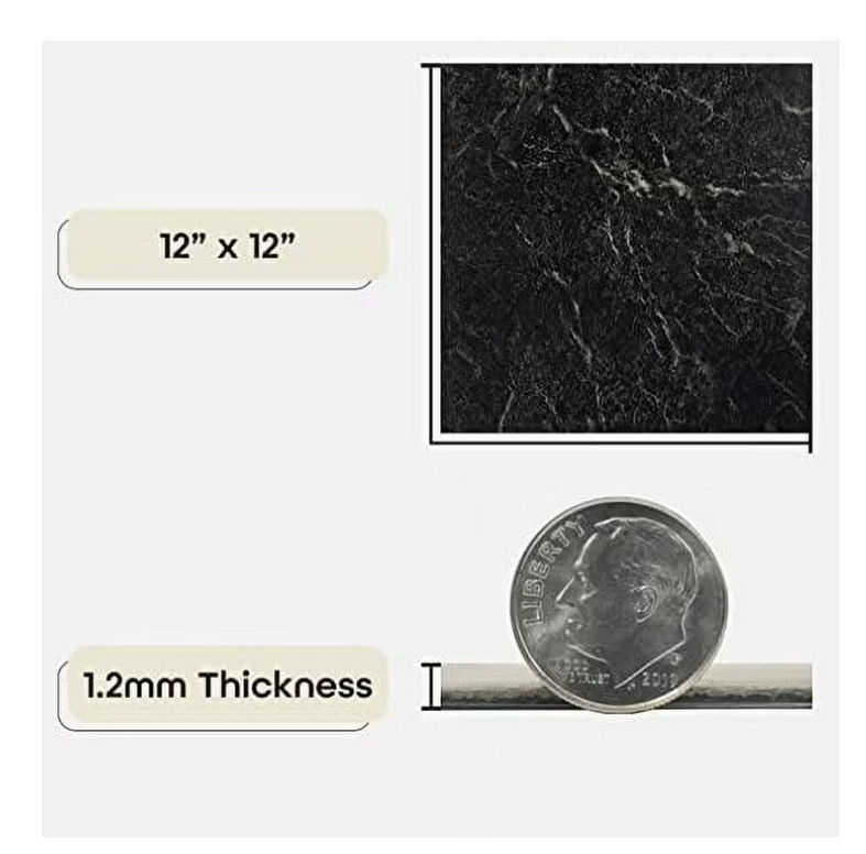 20 Tiles Vinyl Floor Tiles Self Adhesive Peel And Stick Black Flooring 12×12 in