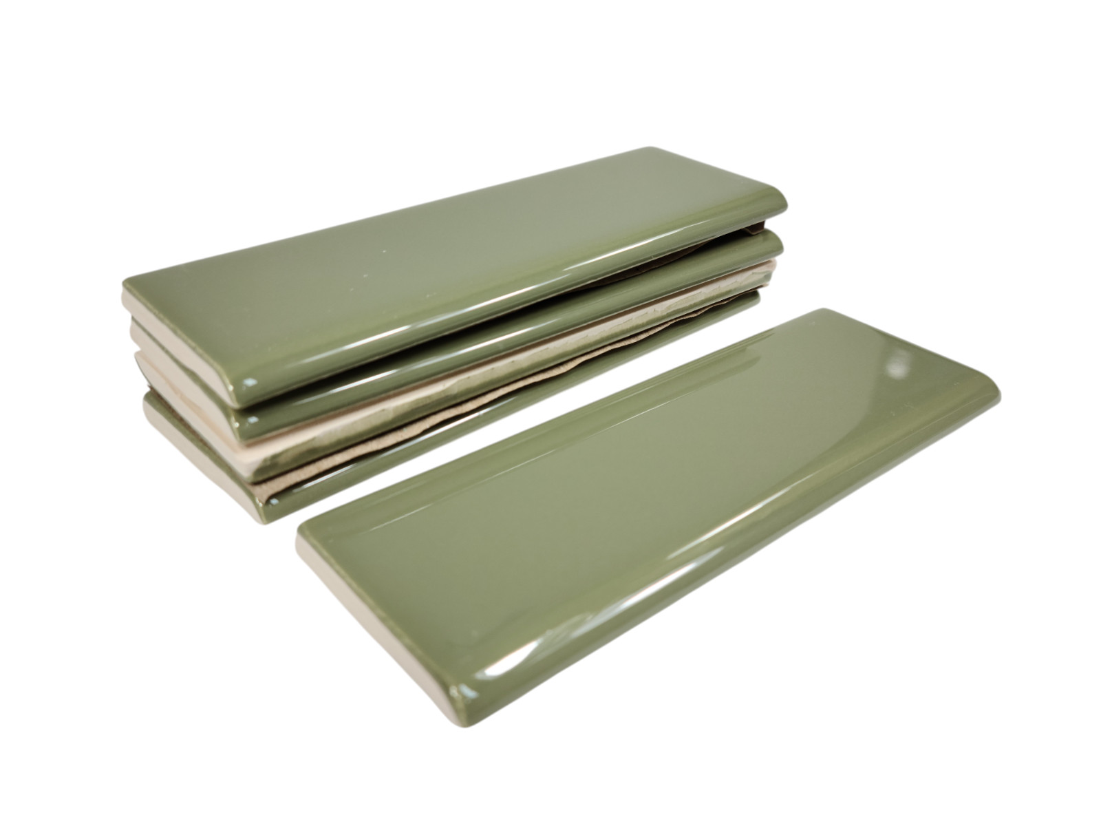 Avocado Green Ceramic Tile Bullnose Subway Backsplash Trim Mid Century Modern