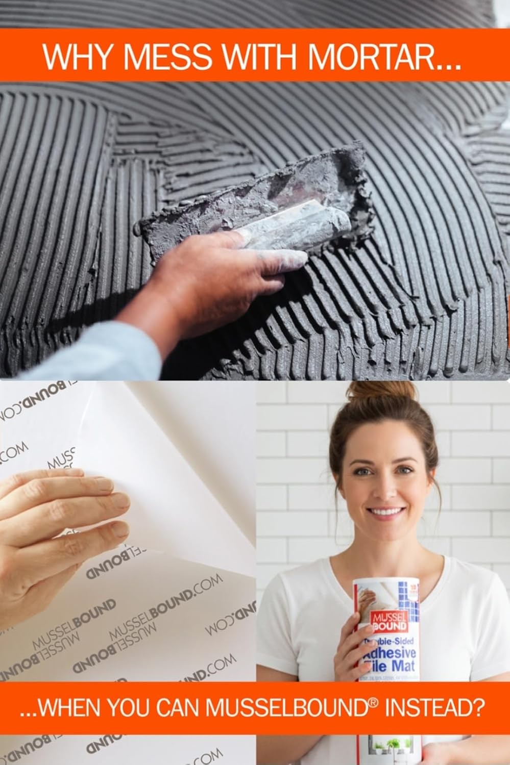 MusselBound® Adhesive Tile Mat with Spacers – a Strong Double-Sided Adhesive tha