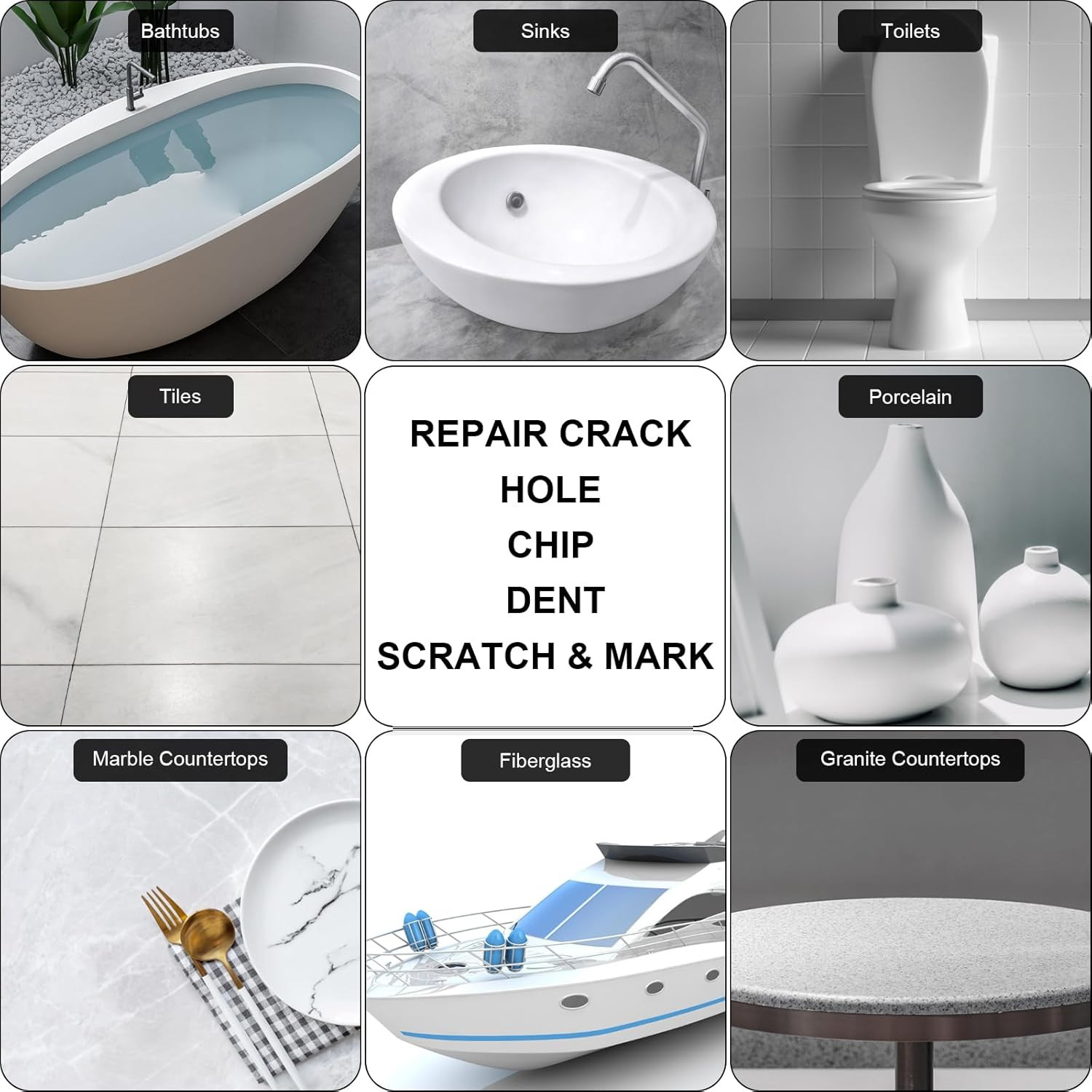 Tile, Granite and Marble Repair Kit(Color Match), 3.7 OZ Tub and Fiberglass S…