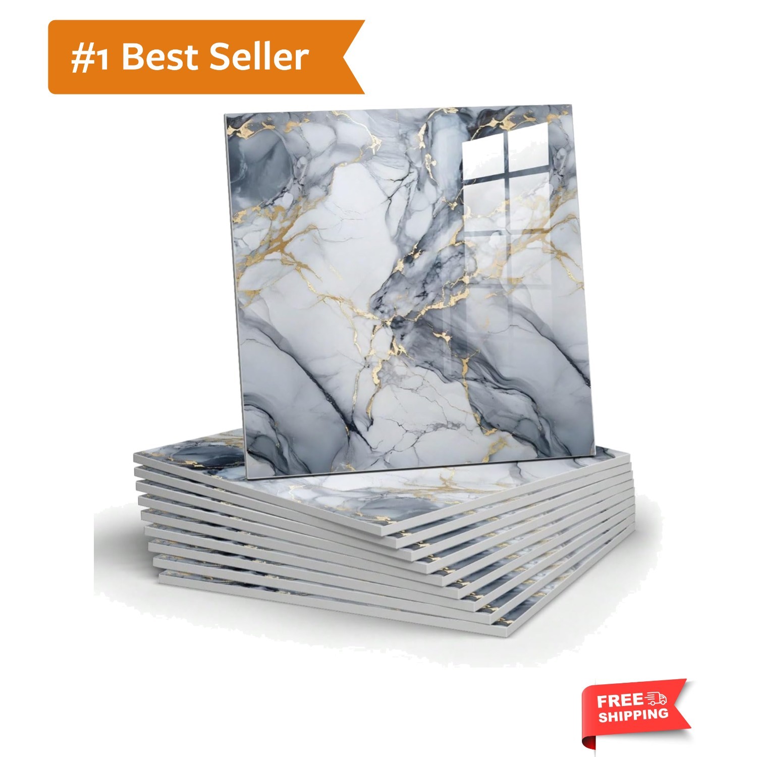 Easy Install 10pcs Blue Gold Marble Peel and Stick Panels – Versatile Home Decor