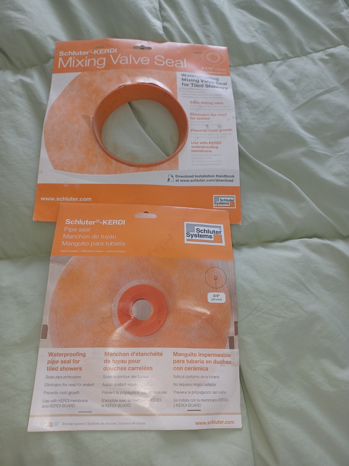 Schluter KERDI Pipe Seal 3/4 and Mixing Valve Seal 4-1/2″ Pack of 2 pieces lot