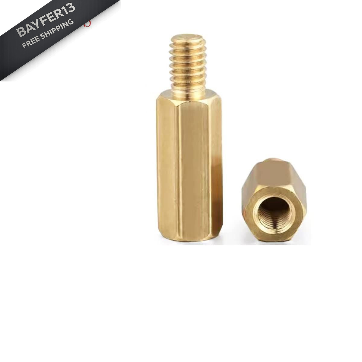 Male to Female Thread Spacer Screws Brass Hex Standoff M3 x 10mm + 6mm, Gold
