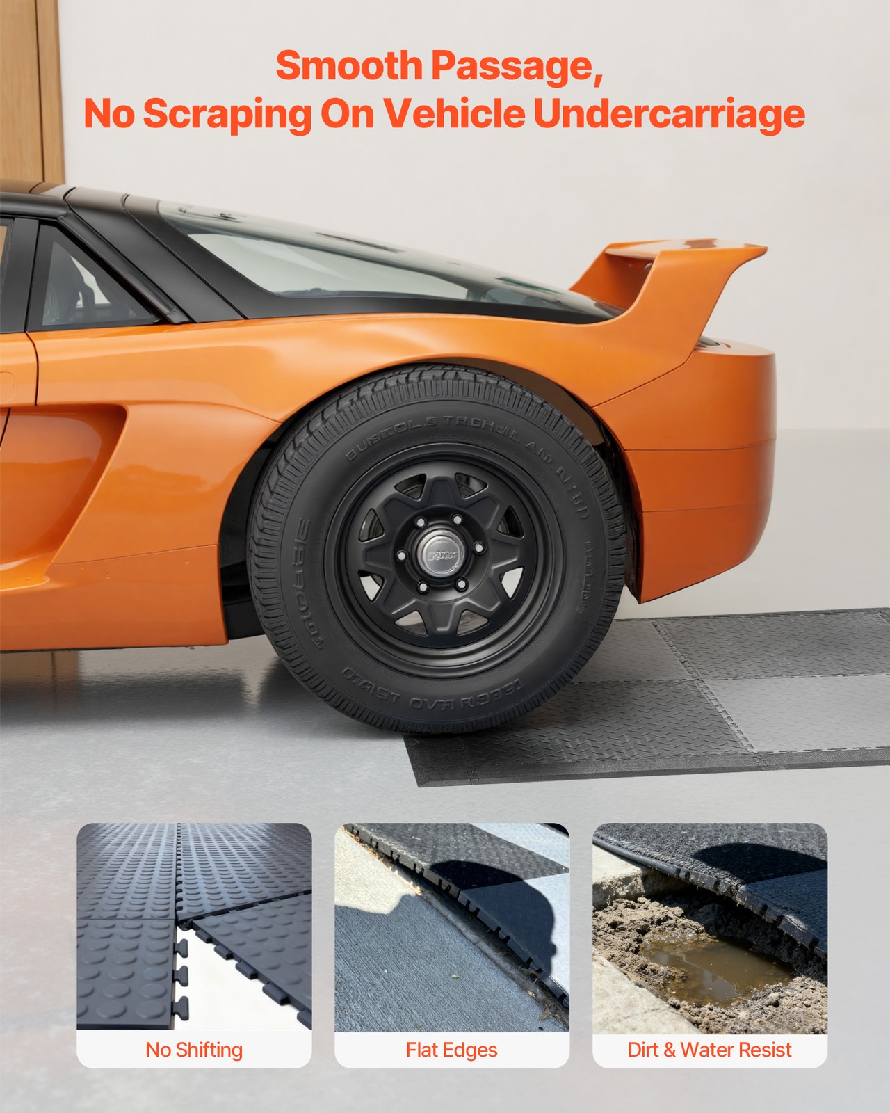 VEVOR Male Garage Floor Edge Kit 12 Edges 4 Corners PVC Interlocking Black