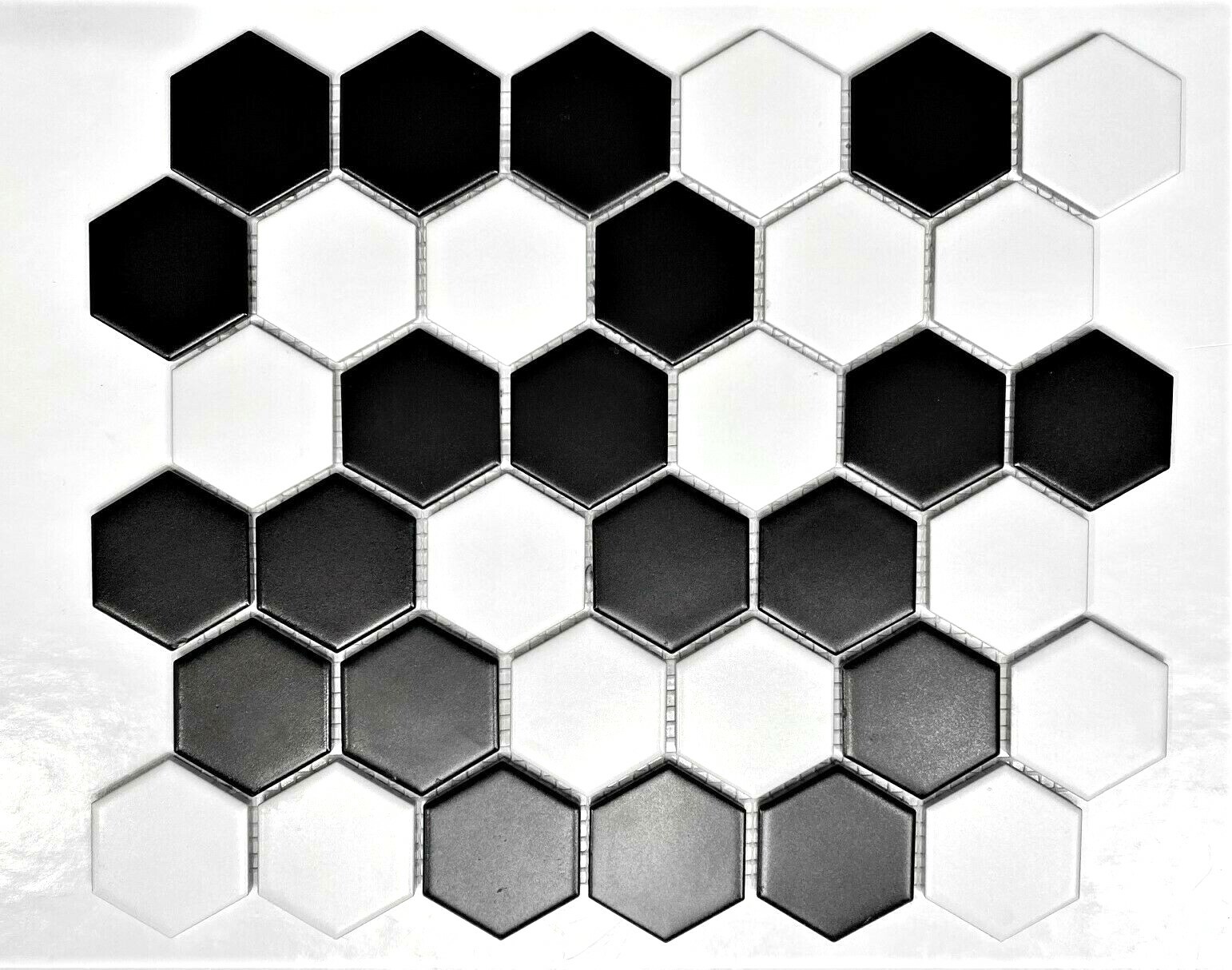 2″ Black and White Hexagon Glazed Matte Porcelain Mosaic Floor Wall Backsplash