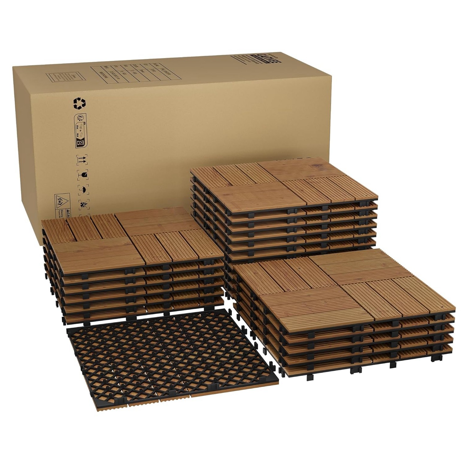 GRAVEE 22Pcs Acacia Wood Deck Tile 12″x12″ Outdoor Indoor Interlocking Flooring