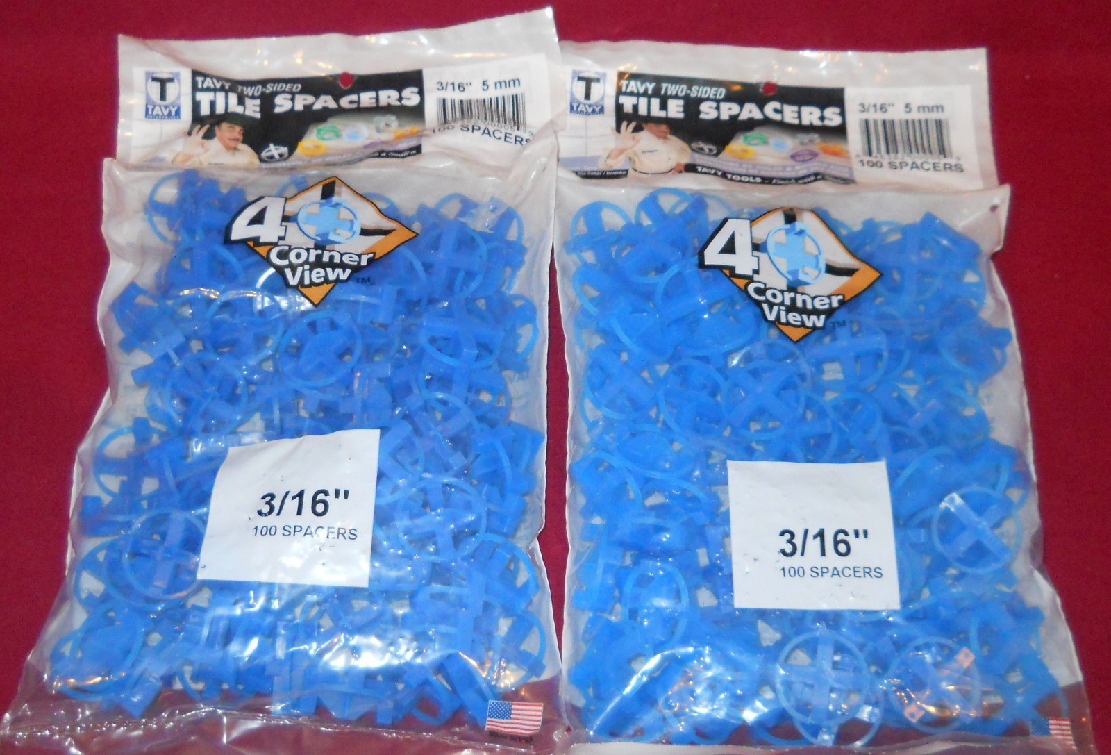 2 PACK – Tavy 3/16″ 5mm Blue Tile Spacers 200 Total Units 2 Bags = 90 Tiles