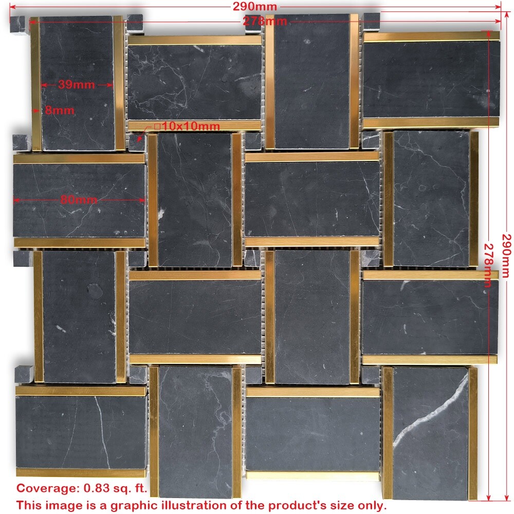 N668XH Nero Marquina Black Marble 2×3 Basketweave Mosaic Tile Honed