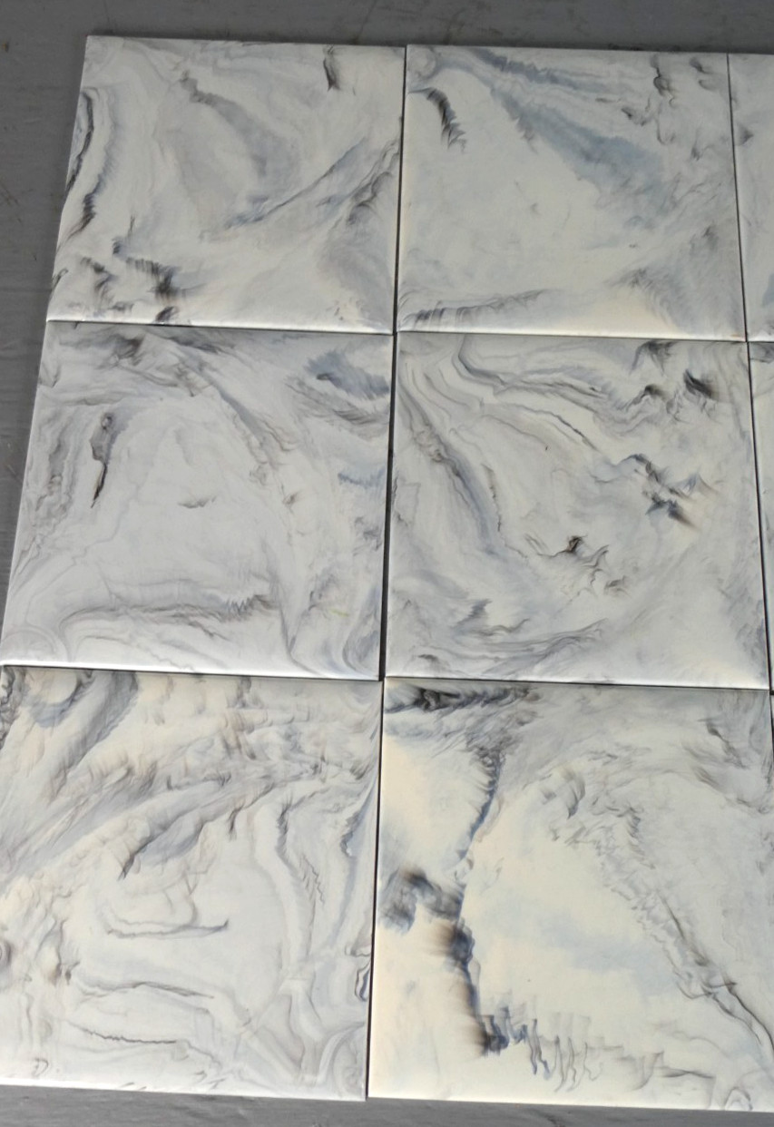 12 Vintage Blue Black Marble Swirl Plastic Polystyrene Wall Tiles 4.25×4.25