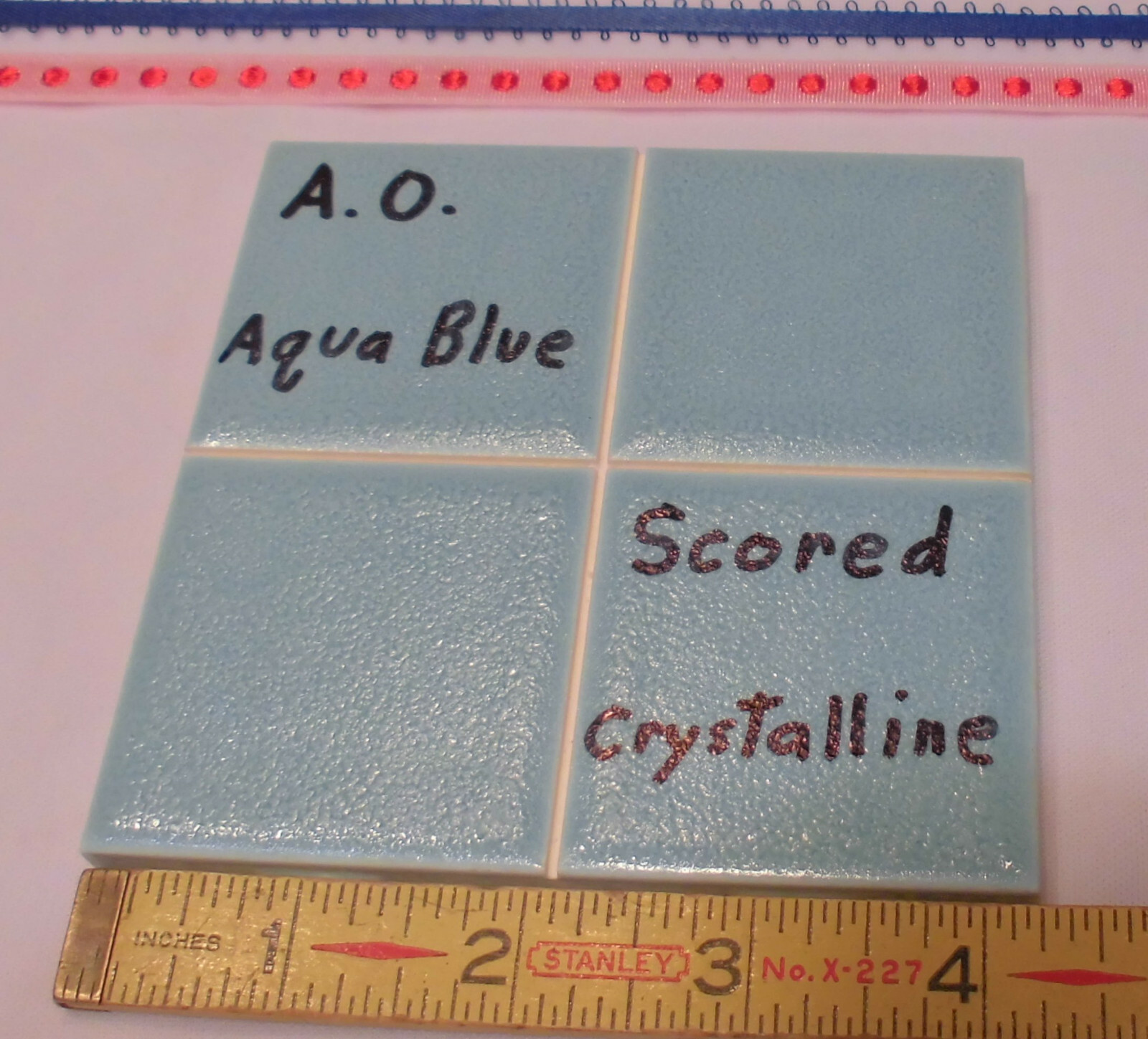 1 pc. *Aqua Blue* 4-1/4″ Ceramic Tile; Scored Crystalline by American Olean NOS