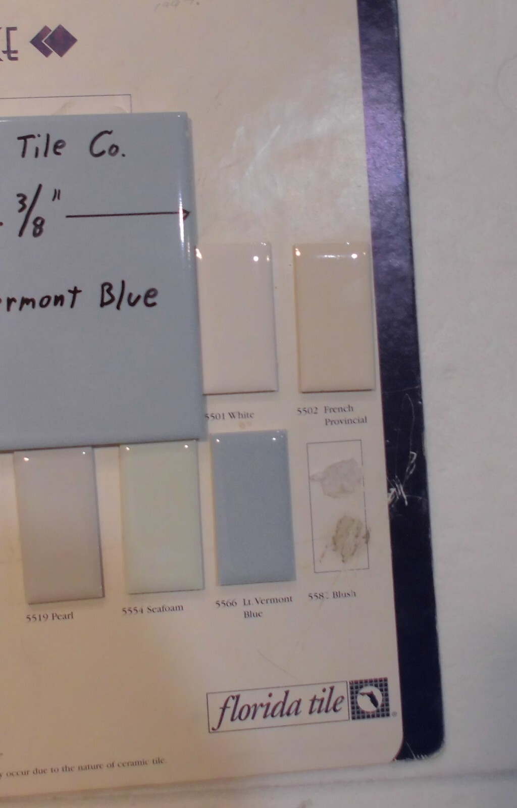 1 pc. Vermont Light Blue: 4-3/8″ Glossy Ceramic Tile by Florida Tile Co. NEW