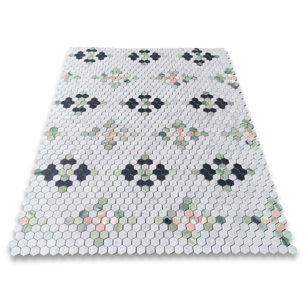 C31F79XH Carrara White Marble 1 inch Hexagon Starlight Mosaic Tile Honed