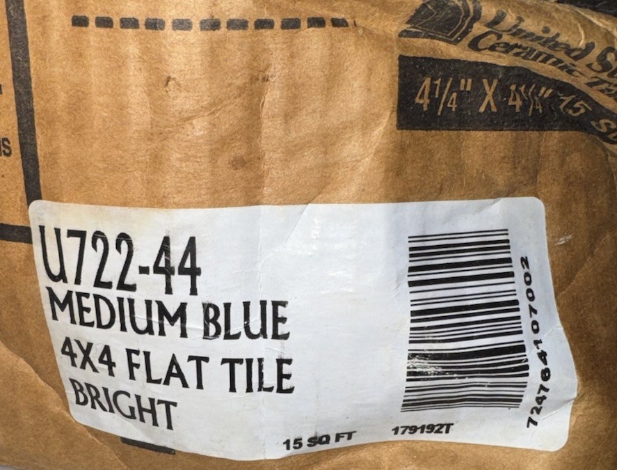 5 pc. Medium Blue 4-1/4″ Glossy Ceramic Tile; United States Tile Co. 1990’s NOS